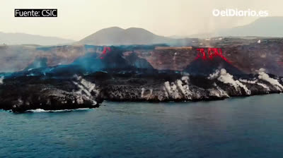 Imágenes aéreas del delta del volcán de La Palma