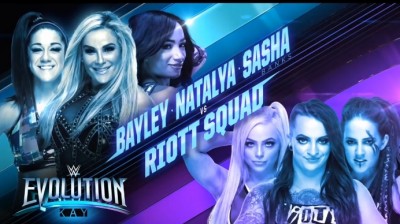 BAYLEY , NATALYA , SASHA BANKS VS THE RIOTT SQUAD - EVOLUTION 2018