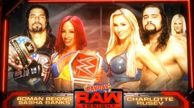 ROMAN REIGNS & SASHA BANK VS CHARLOTTE & RUSEV - RAW 10 DE OCTUBRE DE 2016 - MIXED TAG TEAM MATCH