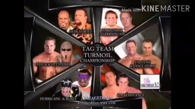 The Dudley Boyz Vs La Résistance Vs Rosey y The Hurricane Vs Val Venis y Lance Storm Vs Mark Jindrak y Garrison Cade Vs Test y Scott Steiner Vs Evolution - Tag Team Turmoil - Campeonatos Mundiales en Parejas de WWE - Armageddon 2003